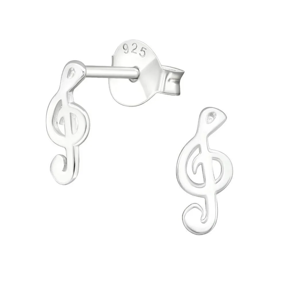 Sterling Silver Treble Clef Tiny Stud Earrings